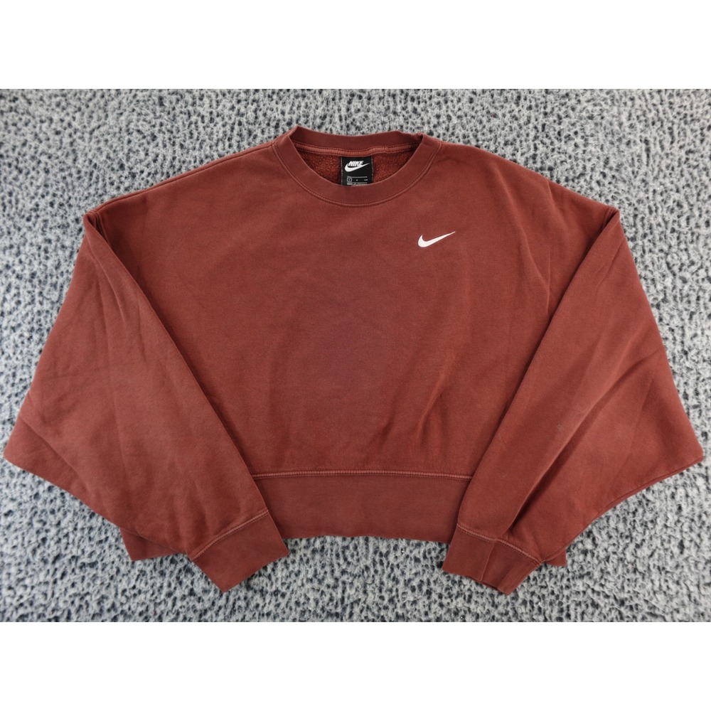 Nike Women Reddish Brown Cropped Sweatshirt‎ Crewneck Long Sleeve Size S